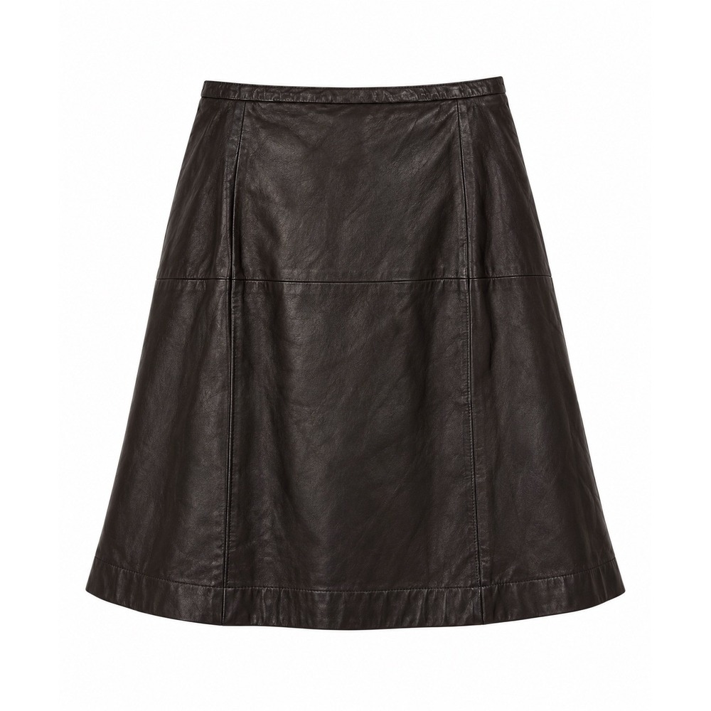 'S Max Mara Leather A-Line Skirt Black Knee Length Paneled Made in Italy US 8